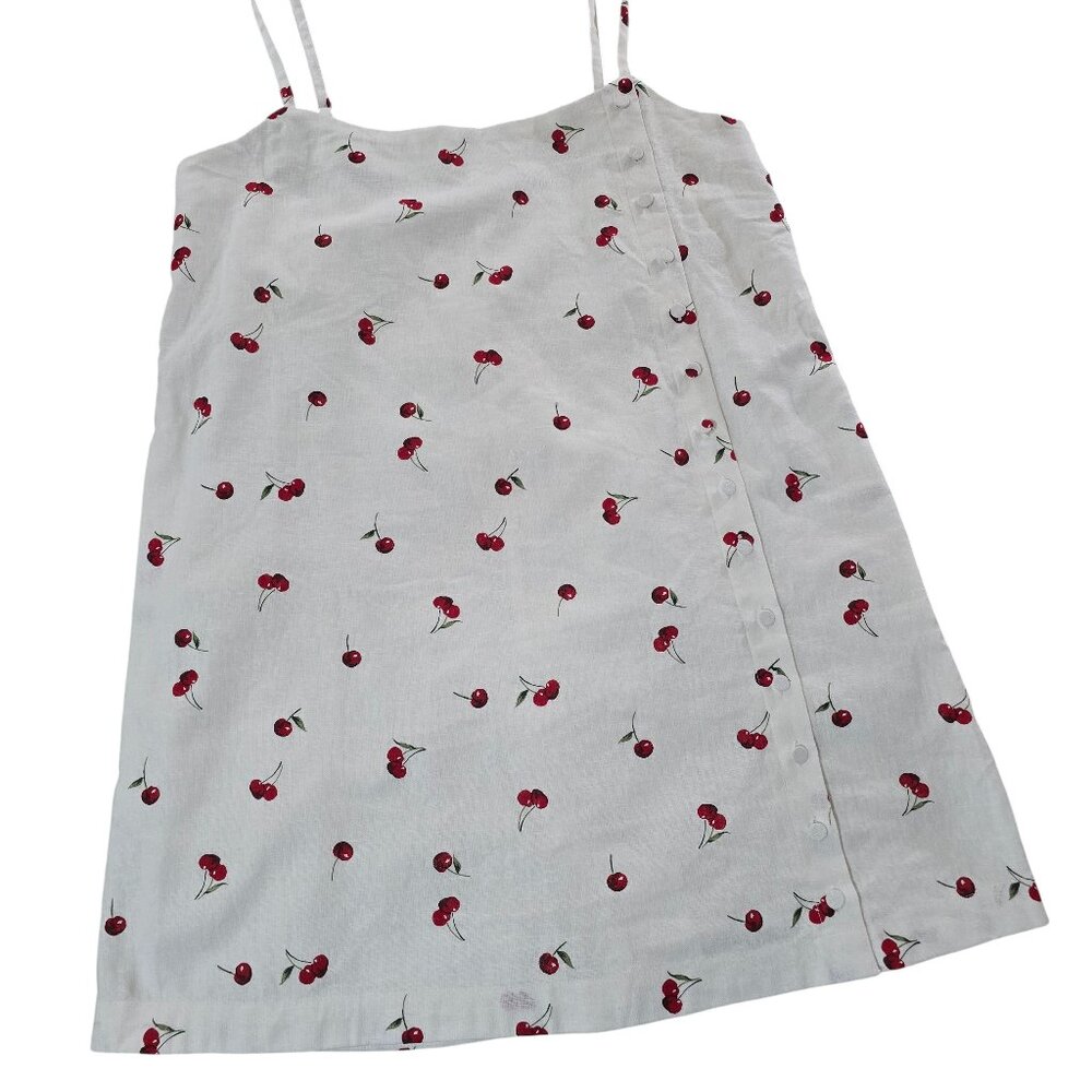 Abercrombie & Fitch Linen Romper Dress White Cherry Print Medium NWOT